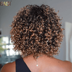 hairbs BOB Wig Baisi Machine Made Honey Brown Curly Bang Wig