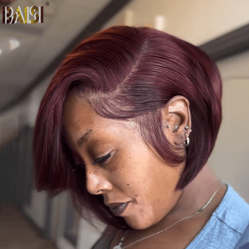 hairbs BOB Wig BAISI Sexy Burgundy Side Part BoB Wig