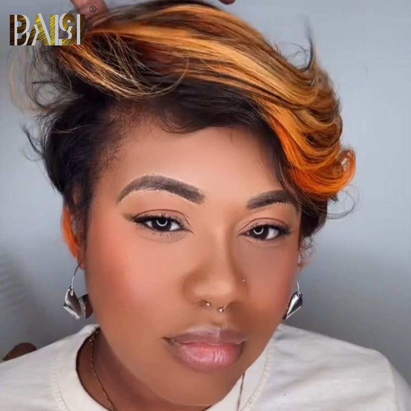 hairbs BOB Wig BAISI Short Straight With Ginger Highlight BOB Wig