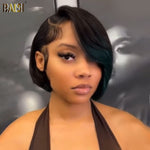 hairbs BOB Wig BAISI Side Part Straight With Green Highlight Wig