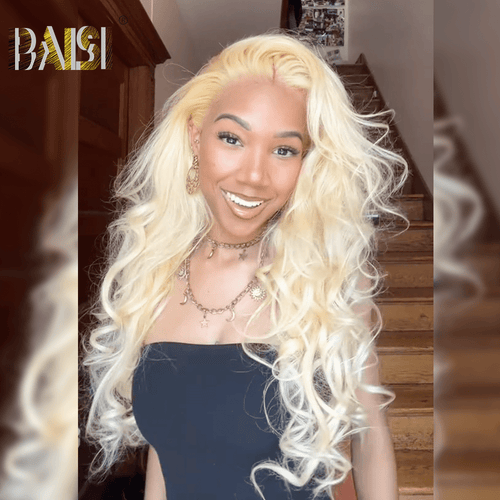 hairbs BOB Wig BAISI Wine Color With Blonde Highlight Lace Wavy Wig (Copy)