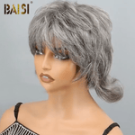 hairbs mullet BAISI Machine Made Salt And Pepper Mullet Wig