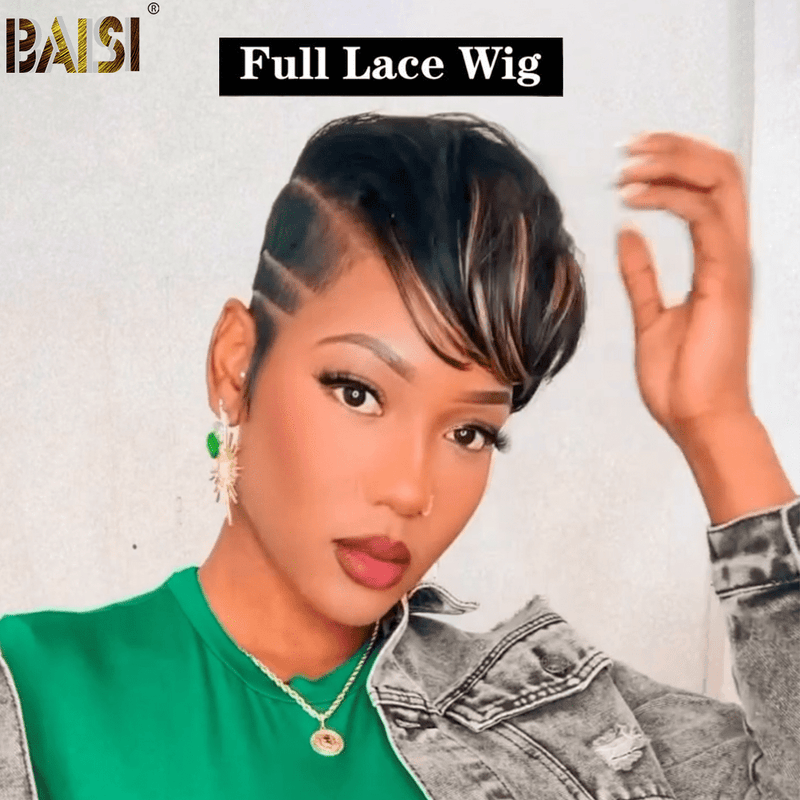 hairbs Pixie Cut Wig BAISI Cool Style With Highlight Full Lace Short Cut Wig