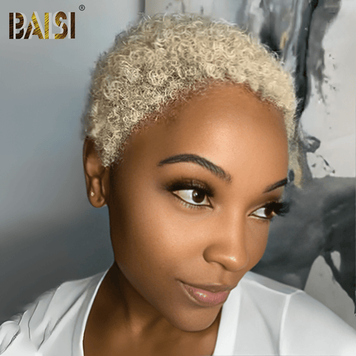 hairbs Pixie Cut Wig BAISI Full Lace Super Short Light Blonde Afro Curl Wig