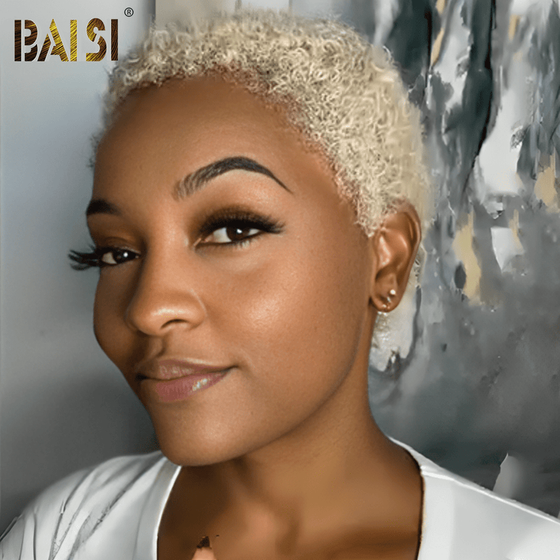 hairbs Pixie Cut Wig BAISI Full Lace Super Short Light Blonde Afro Curl Wig