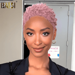 hairbs Pixie Cut Wig BAISI Full Lace Super Short Light Pink Curly Wig