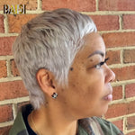 hairbs Pixie Cut Wig BAISI Full Lace Super Short Silver Wig