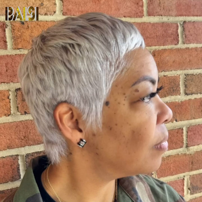 hairbs Pixie Cut Wig BAISI Full Lace Super Short Silver Wig