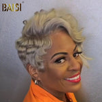 hairbs Pixie Cut Wig BAISI Gray Full Lace Wavy Wig