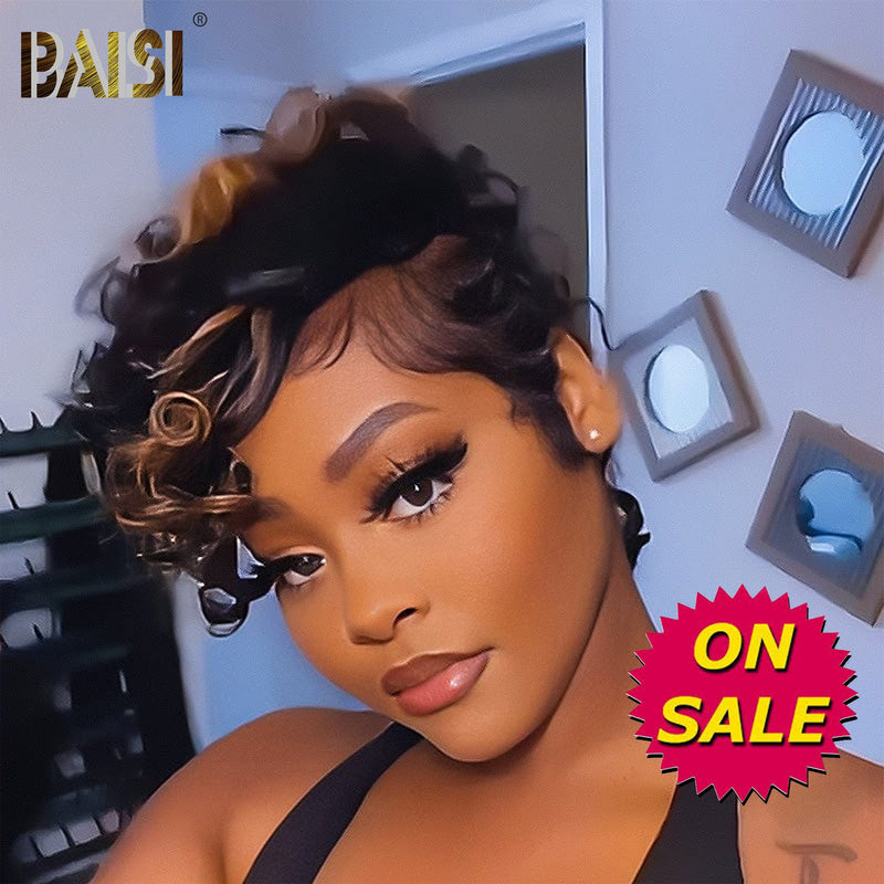 hairbs Pixie Cut Wig BAISI Highlight Finger Wave Lace Wig