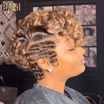 hairbs Pixie Cut Wig BAISI Honey Borwn Full Lace Finger Weave Wig