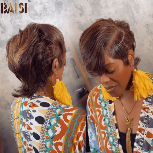 hairbs Pixie Cut Wig BAISI Honey Brown Full Lace Short Wig　