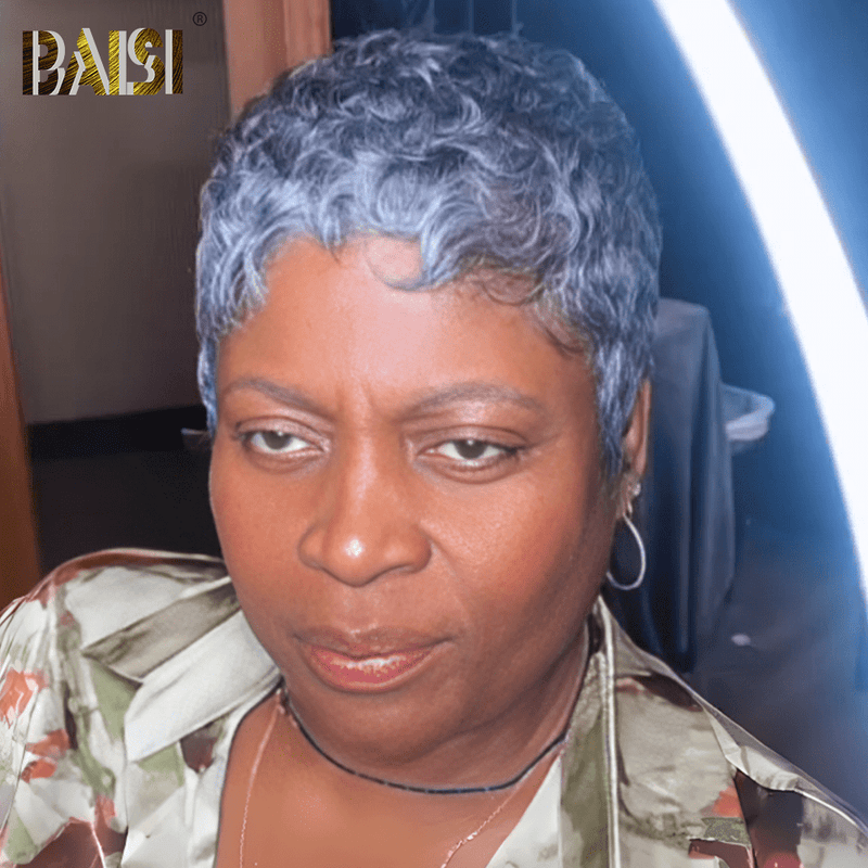 hairbs Pixie Cut Wig BAISI Machine MadeSuper Short Silver Grey Wig