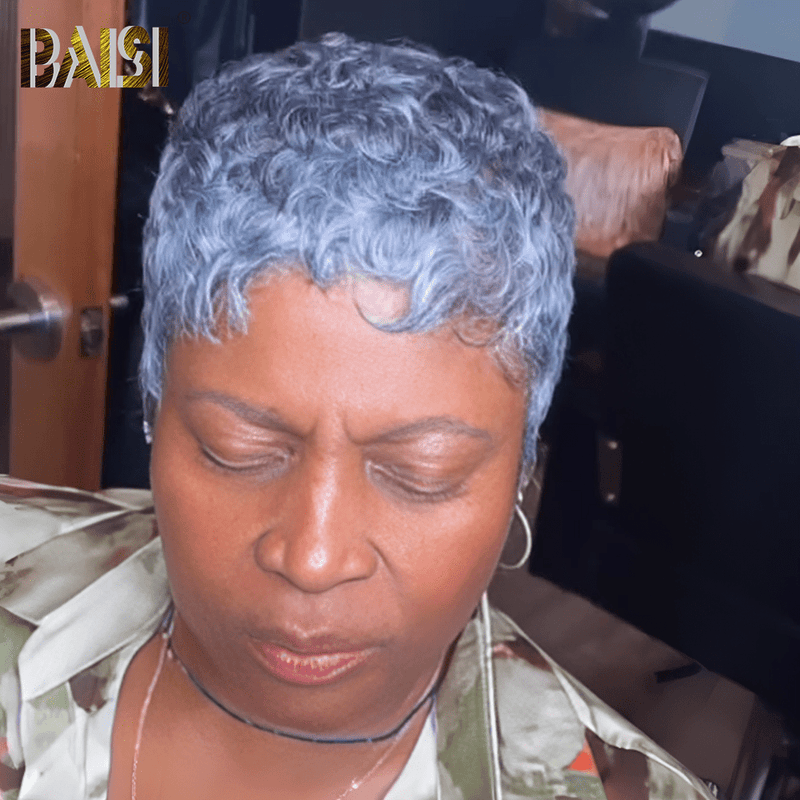 hairbs Pixie Cut Wig BAISI Machine MadeSuper Short Silver Grey Wig