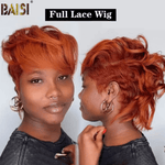 hairbs Pixie Cut Wig BAISI Orange Full Lace Short Cut Wig