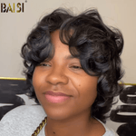 hairbs sexy wig with bang BAISI Machine Made Short Bouncy Wavy With Bang Wig