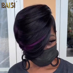 hairbs topper BAISI Side Part Purple Highlight Partial Topper(Not A WIG)