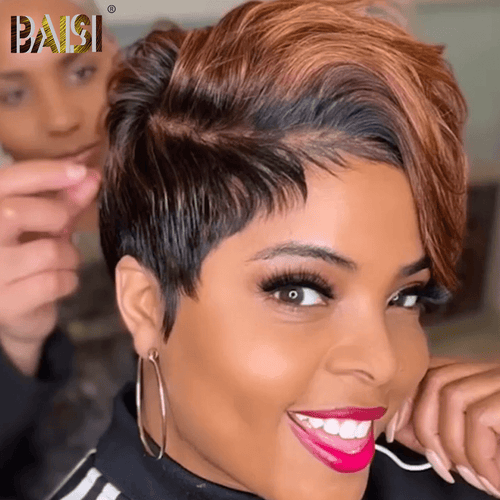 Pixie Cut Wig Pixie Cut Wig BAISI 1B/4# Highlight Lace Wig