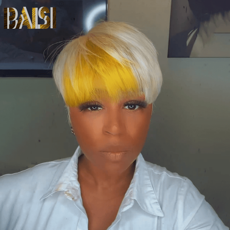 Pixie cut wig Pixie Cut Wig BAISI Blonde With Highlight Pixie Wig