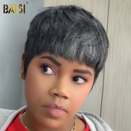 Pixie cut wig Pixie Cut Wig BAISI Machine Made Dark Grey Pixie Short Cut Wig