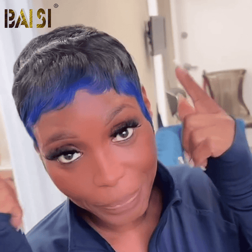 Pixie Cut Wig Pixie Cut Wig BAISI Pixie With Blue Machine Made Wig