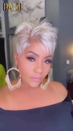 BAISI Pixie Silver Grey Short Lace Wig