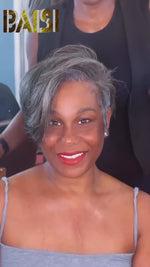 BAISI Short Side Part Grey Pixie Lace Wig