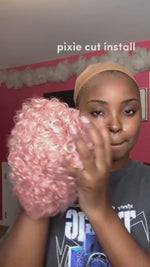 BAISI Pink Pixie Curly Lace Wig