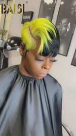 BAISI Short Cut With Light Green Lace Wig