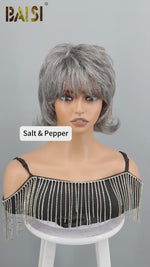 BAISI Machine Made Salt And Pepper Mullet Wig