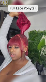 BAISI Red Full Lace Wig With Ponytail