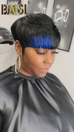 BAISI Machine Made Wig With Blue Highlight