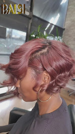 BAISI Reddish Brwon Short Wavy BOB Lace Wig