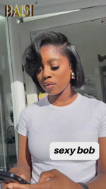 BAISI Sexy Silk Kinky Side Part Short BoB Wig