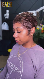 BAISI Pixie #4 Brown Finger Wave Machine Made Wig