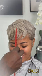 BAISI Silver Grey Short Straight Wig