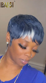 BAISI Blue With Highlight Machine Made Wig