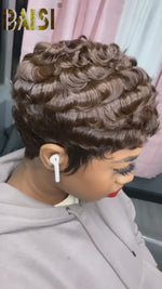 BAISI Pixie Brown Finger Wave Wig