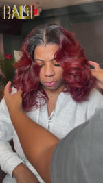 BAISI 1B/Red Wavy BOB Wig