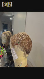 BAISI Full Lace avec perruque courte blonde miel