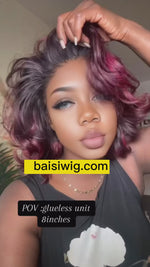 BAISI Side Part 1B/Dark Plum Wavy Glueless BOB Wig