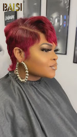 BAISI Sexy Finger Wave avec perruque en dentelle Pixie blonde miel 