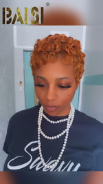 BAISI Ginger Finger Wave Machine Made Short Cut Wig