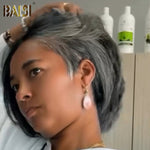 salt and pepper BOB Wig BAISI Salt And Pepper Straight Lace BOB  Wig