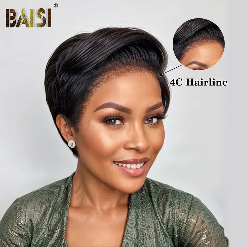 special offer BOB Wig BAISI Natural Black Withh 4CHairline Short Cut Wig