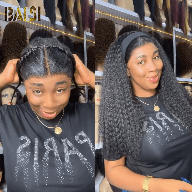 TOPPER topper BAISI Natural Black  Frontal Braid Topper+ Headbang Wig