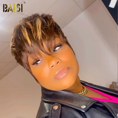 USA Pixie Cut Wig BAISI Straight #4Mix27 Pixie Cut Wig
