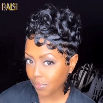 Wholesale Baisi 1 Machine Made Finger Wave+1 Lace Finger Wave Wig +1 Black Mahcine wig=$149