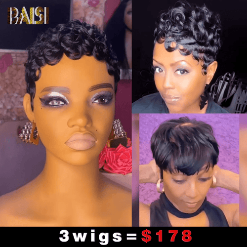 Wholesale Baisi 1 Machine Made Finger Wave+1 Lace Finger Wave Wig +1 Mahcine wig=$178