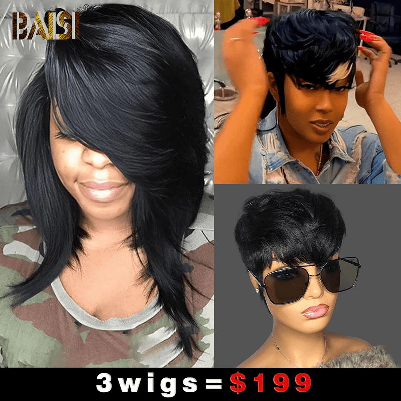 Wholesale Baisi 1 Sexy BoB Wig+1 Highlight Mullet Wig+1 Machine Made Wig=$199